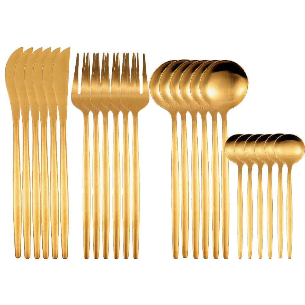 24 PCs Stainless Steel Cutlery Cutlery Golden Knife Fork Spoon Set Modern Classic Cutlery Kitchen Tableware