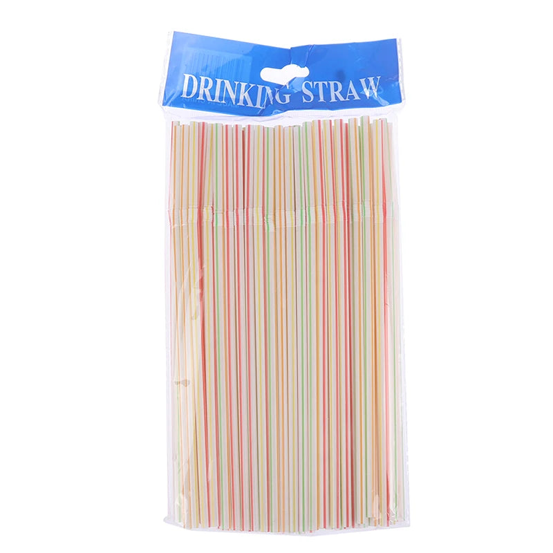 100Pcs 21x0.5cm Disposable Plastic Drinking Straws Multi-colored Striped Bendable Straw Kitchen Supplies Party Rainbow Straw