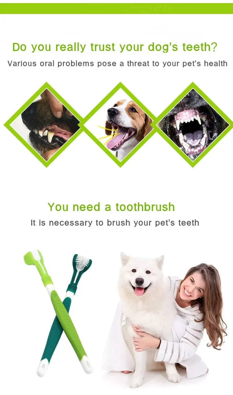 3-Sided Pet Toothbrush for Dogs and Cats – Deep Cleaning Dental Care