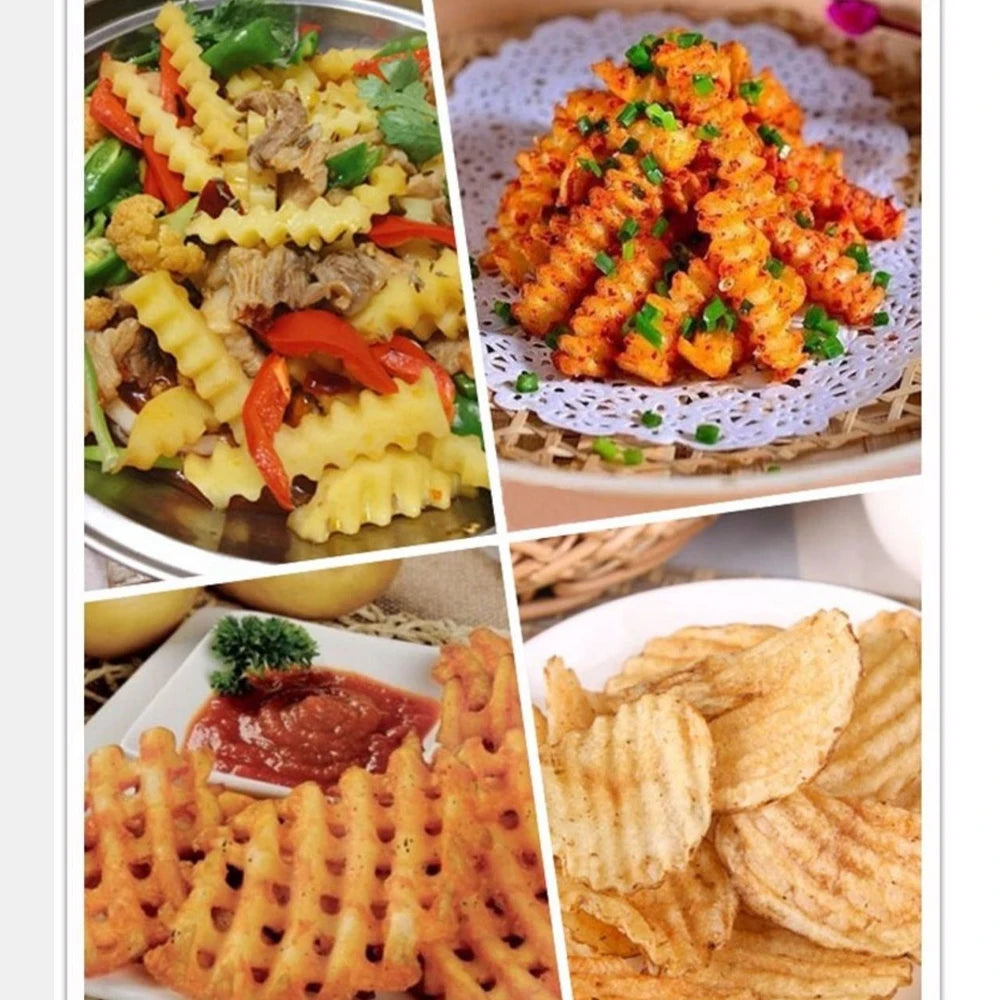 Stainless Steel Potato Chip Slicer Dough Vegetable Fruit Crinkle Wavy Kitchen Knife Cutter Chopper French Fry Maker Tools Gadget