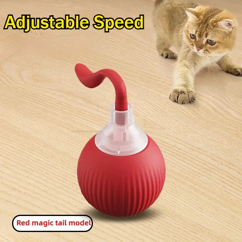 Cat Interactive Ball Toy, Automatic Rolling Ball with Tail, Rechargeable Pet Interactive Toy, 2PCS Intelligent Mouse for Cat