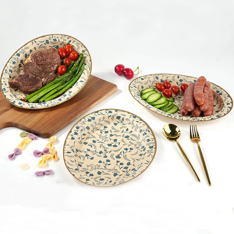 10/20pcs Vintage Floral Paper Plate Disposable European-style Floral Round Tableware Afternoon Tea Dessert Sausage Steaks Plate