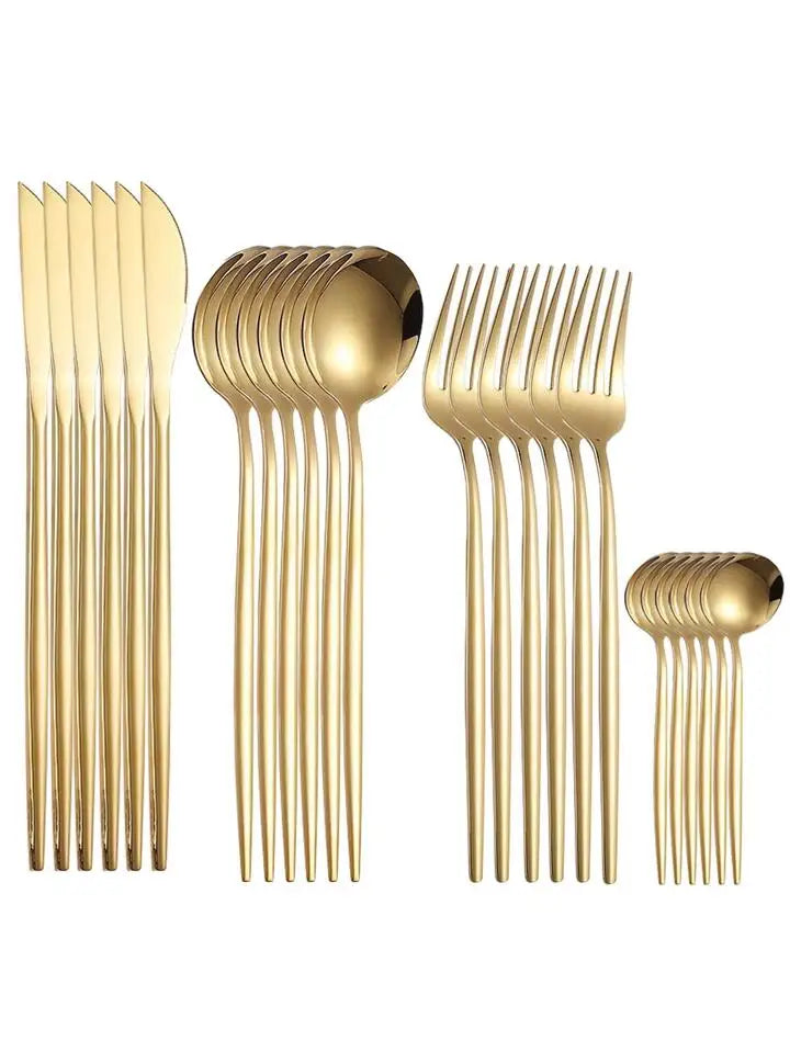 24 PCs Stainless Steel Cutlery Cutlery Golden Knife Fork Spoon Set Modern Classic Cutlery Kitchen Tableware