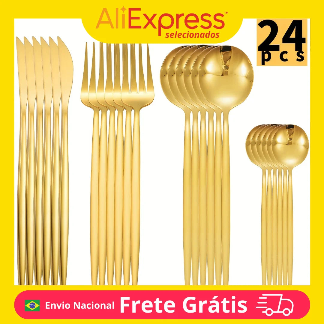 24 PCs Stainless Steel Cutlery Cutlery Golden Knife Fork Spoon Set Modern Classic Cutlery Kitchen Tableware