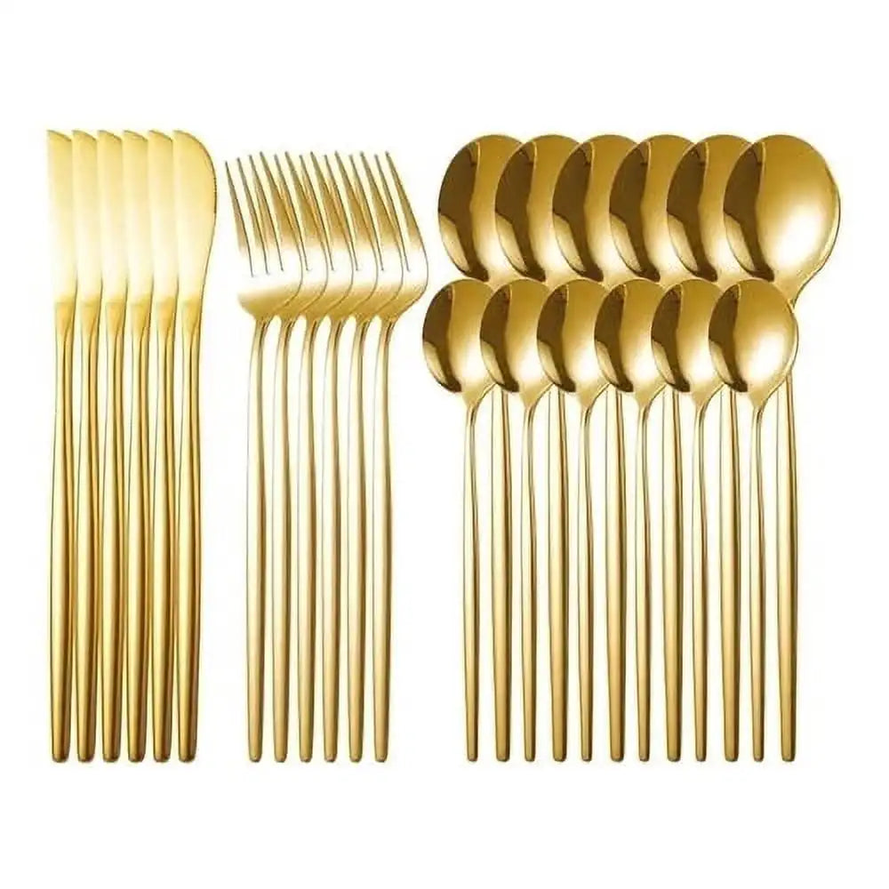 24 PCs Stainless Steel Cutlery Cutlery Golden Knife Fork Spoon Set Modern Classic Cutlery Kitchen Tableware