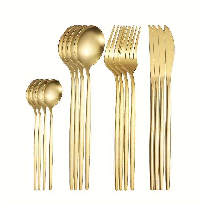 24 PCs Stainless Steel Cutlery Cutlery Golden Knife Fork Spoon Set Modern Classic Cutlery Kitchen Tableware