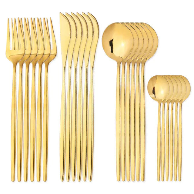 24 PCs Stainless Steel Cutlery Cutlery Golden Knife Fork Spoon Set Modern Classic Cutlery Kitchen Tableware