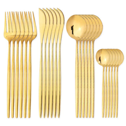 24 PCs Stainless Steel Cutlery Cutlery Golden Knife Fork Spoon Set Modern Classic Cutlery Kitchen Tableware