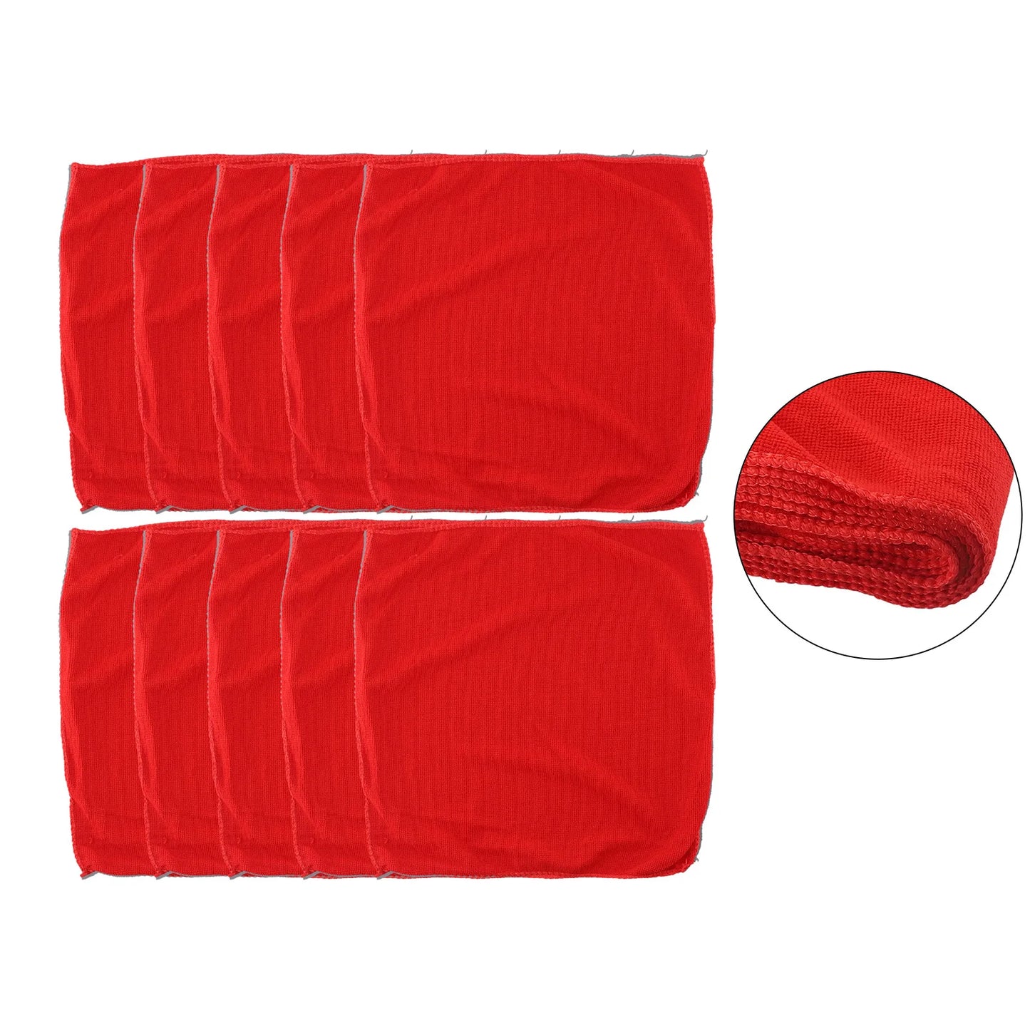 10Pcs Microfiber Towels Car Glass Cleaning Cloth Red Kitchen Bathroom Mopping 30*30cm Lint Free Household Cleaner Tool Access