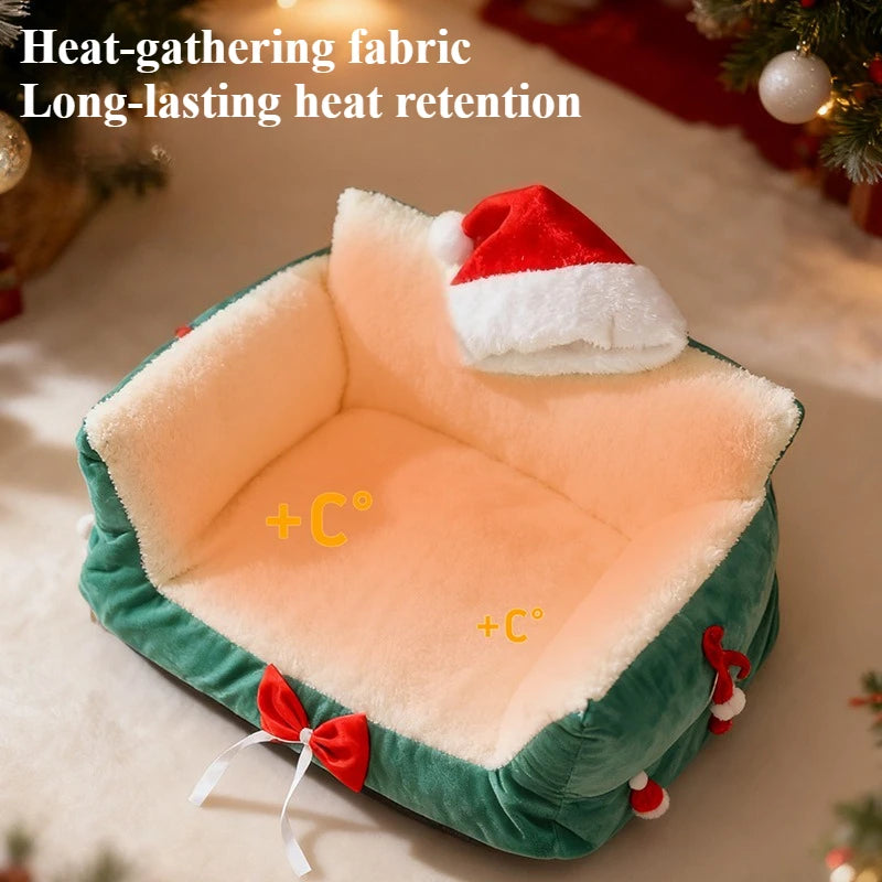 2026 Newest Christmas Festive Cat Nest Plush Soft Washable Kennel Puppy Puppy Sofa Bed for Small Medium Animal Домик Для Кошки