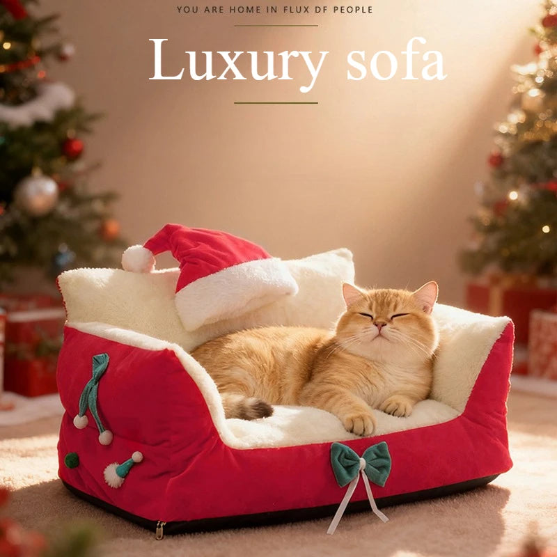 2026 Newest Christmas Festive Cat Nest Plush Soft Washable Kennel Puppy Puppy Sofa Bed for Small Medium Animal Домик Для Кошки