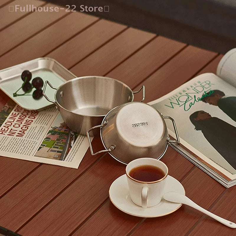 Stainless Steel Seafood Rice Pot Home Cooking Paella Pan Picnic Snack Plates Cookware Saucepan Dry Pots Handle For Kitchen