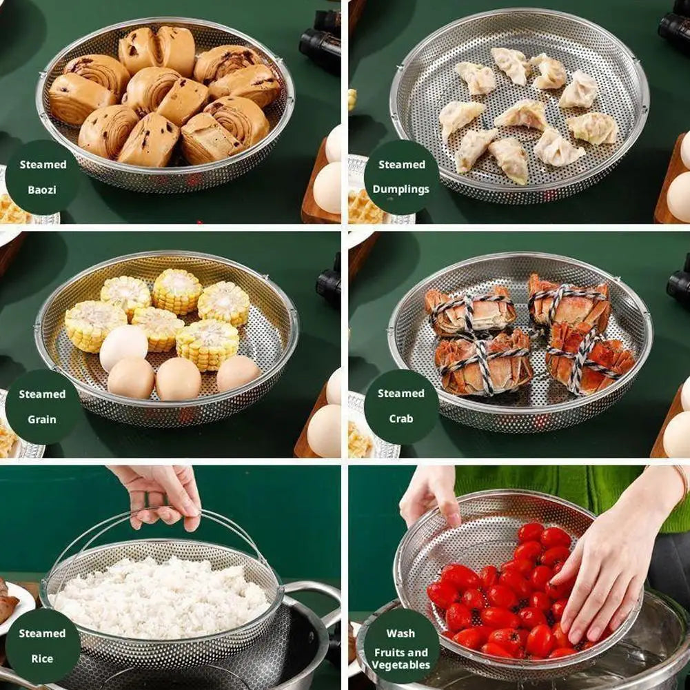 Stainless Steel Food Steamer Basket Pressure Cooker Drain Drainer Steaming Basket Grid with Handle Kitchen Steamer Strainer Z0J8