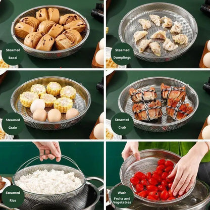 Stainless Steel Food Steamer Basket Pressure Cooker Drain Drainer Steaming Basket Grid with Handle Kitchen Steamer Strainer Z0J8