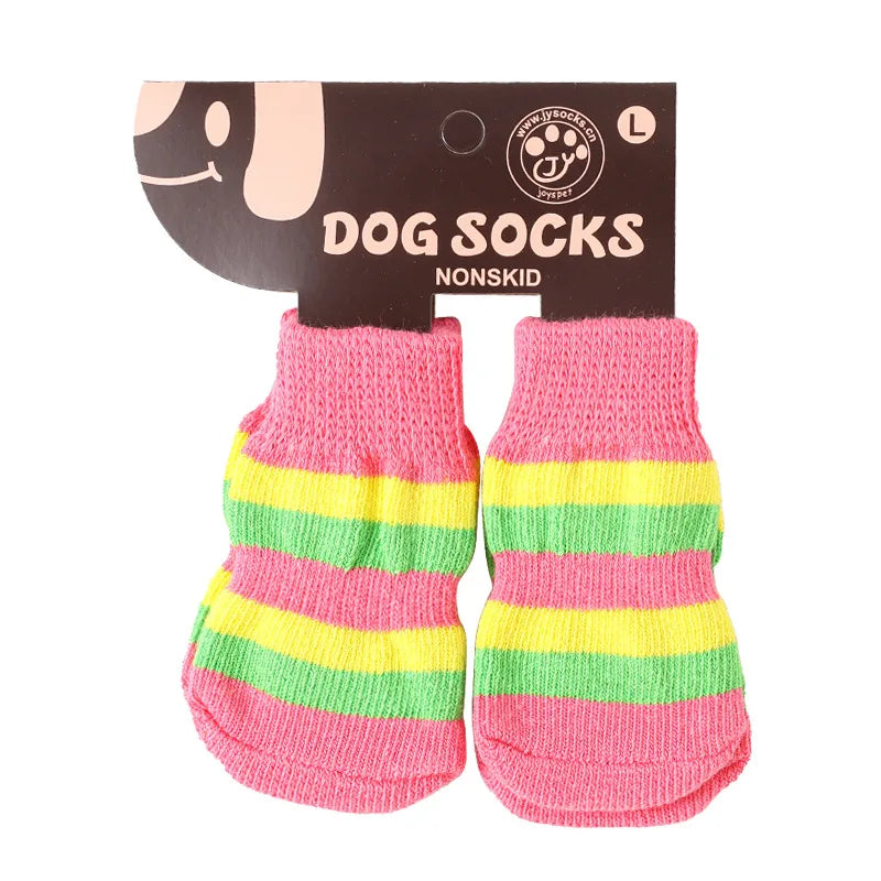 Pet Striped Socks Cat and Dog Foot Covers Anti Scratch and Anti Slip Shoes Winter Anti Slip Socks Four Pairs of Shoes for Dogs