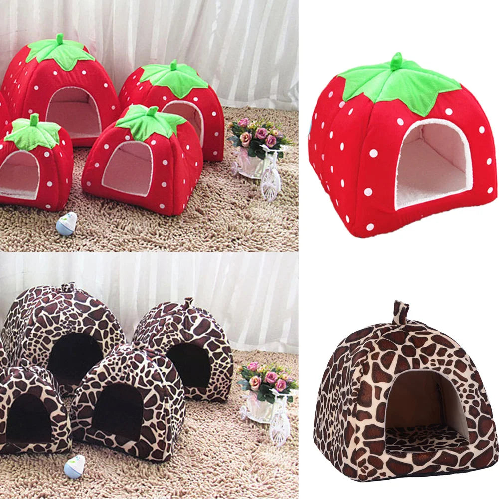 Soft Strawberry Pet  Dog Cat House Kennel Doggy Fashion Cushion Basket Pet Tent Dog House Small Dogs Kitten Bed Cat House