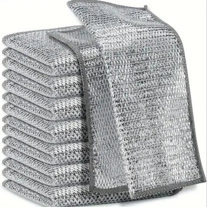 1/50PCS Magic Microfiber Cleaning Rags Dishcloth Silver Wire Kitchen Cloth Thickened WashTowel Built-in Sponge Steel Ball Rag