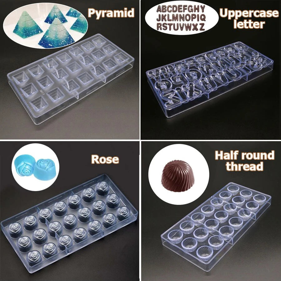 24 Styles Available Plastic Chocolate Mold Creative Rose Heart Diamond Cake Shape Kitchen Household Food Grade Candy Baking Mold