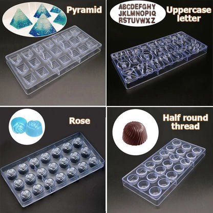 24 Styles Available Plastic Chocolate Mold Creative Rose Heart Diamond Cake Shape Kitchen Household Food Grade Candy Baking Mold