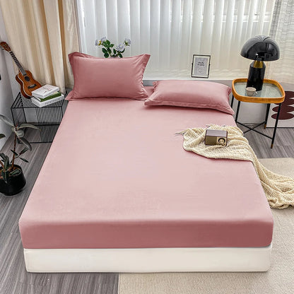 1Pc Fitted Bed Sheet With Elastic Band Solid Color Anti-slip Adjustable Mattress Cover for Single Double King Queen Bed
