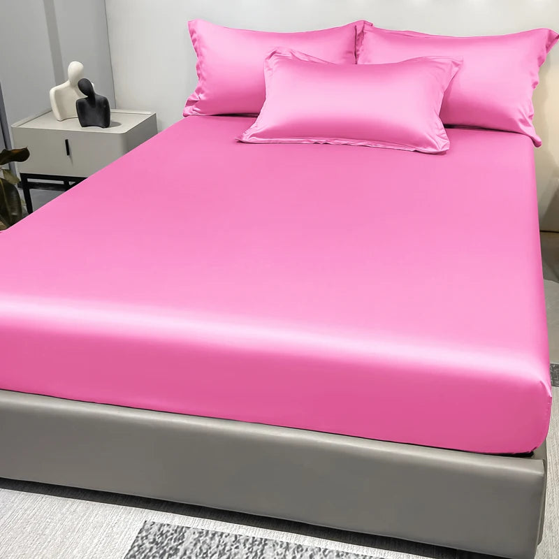 1 Simple Modern Satin Solid Color Fitted Sheet, Solid Color Ice Silk Bedspread For Bedroom, Bedding (Excluding Pillowcases)