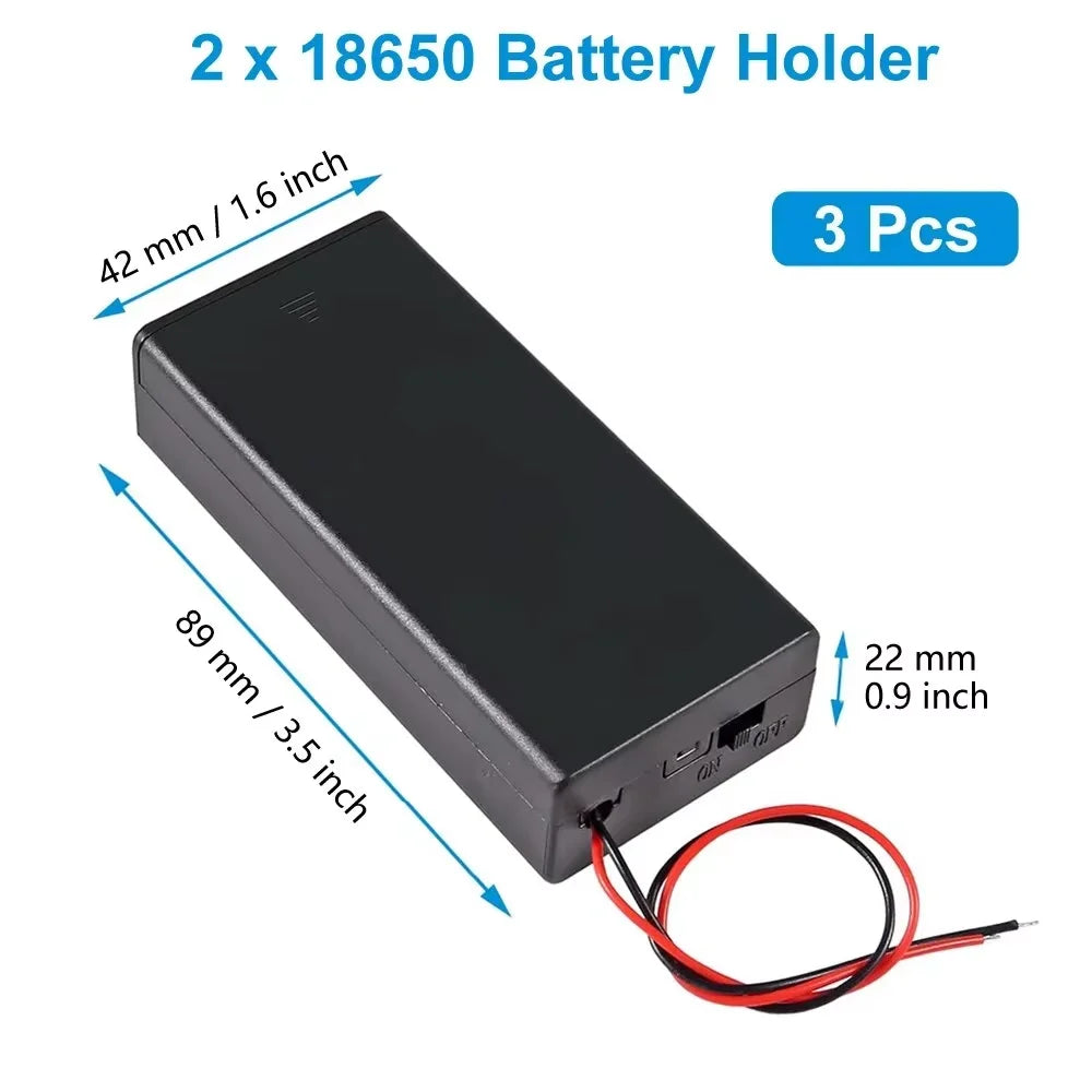 3pcs 18650 Battery Holder Box 1 Slot 3.7V Battery Storage Case 1/2/3/4 Cell Plastic Container with Connect Black Red Wires