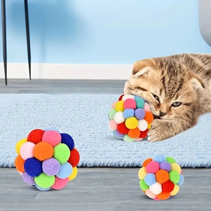 1/3PCS Cat Toys Cat Plush Ball Toy Pet Elastic Bell Ball Self Hi Ball Playing Cat Colorful Woolen Ball
