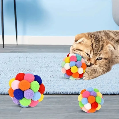 1/3PCS Cat Toys Cat Plush Ball Toy Pet Elastic Bell Ball Self Hi Ball Playing Cat Colorful Woolen Ball