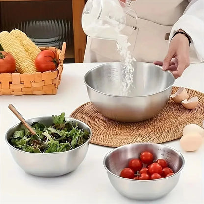 1-3 Stainless Steel Bowl Set with Scale for Cooking Baking Food Storage Large Capacity Mixing Bowls for Home Kitchen Essentials