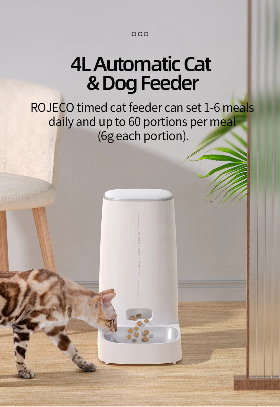 ROJECO Automatic Pet Feeder Smart Control Cat Food Kibble Dispenser Button Version Auto Feeder For Cats Dogs Feeding Accessories