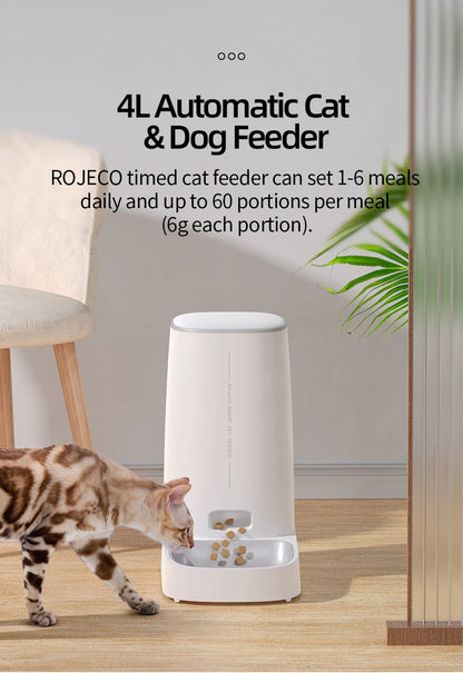 ROJECO Automatic Pet Feeder Smart Control Cat Food Kibble Dispenser Button Version Auto Feeder For Cats Dogs Feeding Accessories