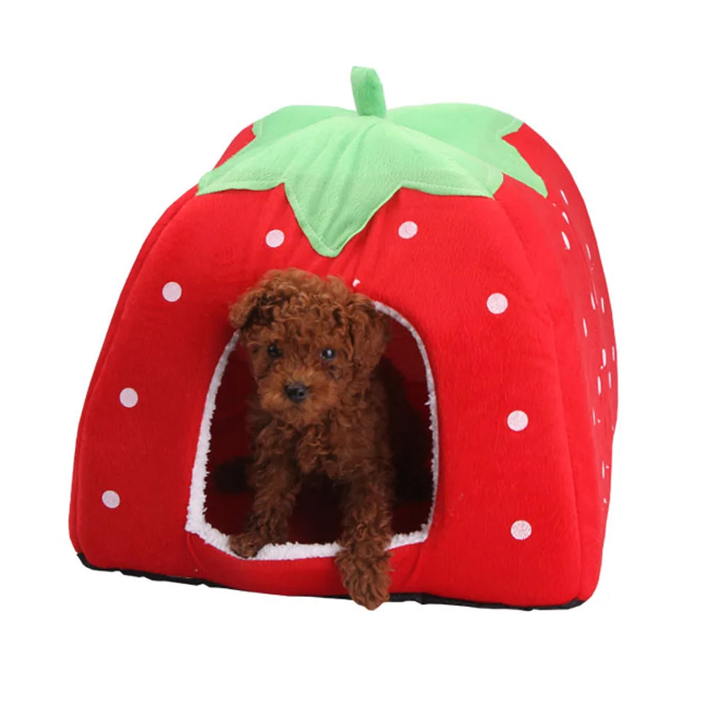 Soft Strawberry Pet  Dog Cat House Kennel Doggy Fashion Cushion Basket Pet Tent Dog House Small Dogs Kitten Bed Cat House