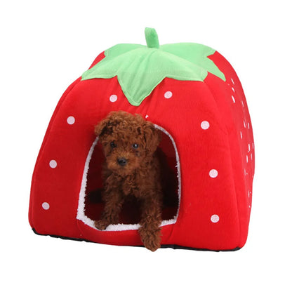 Soft Strawberry Pet  Dog Cat House Kennel Doggy Fashion Cushion Basket Pet Tent Dog House Small Dogs Kitten Bed Cat House
