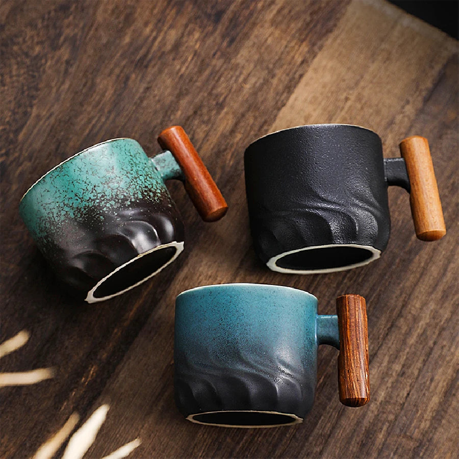 Creative Handmade Exquisite Coffee Cup Vintage Coffee Cup With Wooden Handle Mug Cups Mugs Drinkware Kitchen Dining Bar Home