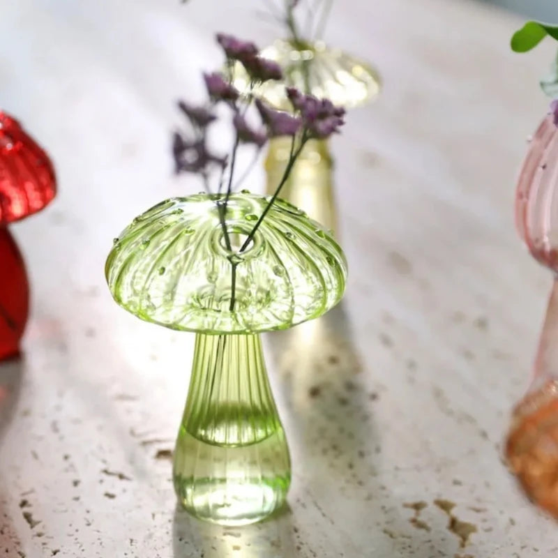Transparent Mushroom Glass Vase Aromatherapy Bottle Home Small Vase Hydroponic Flower Pot Simple Table Decoration Home Decor