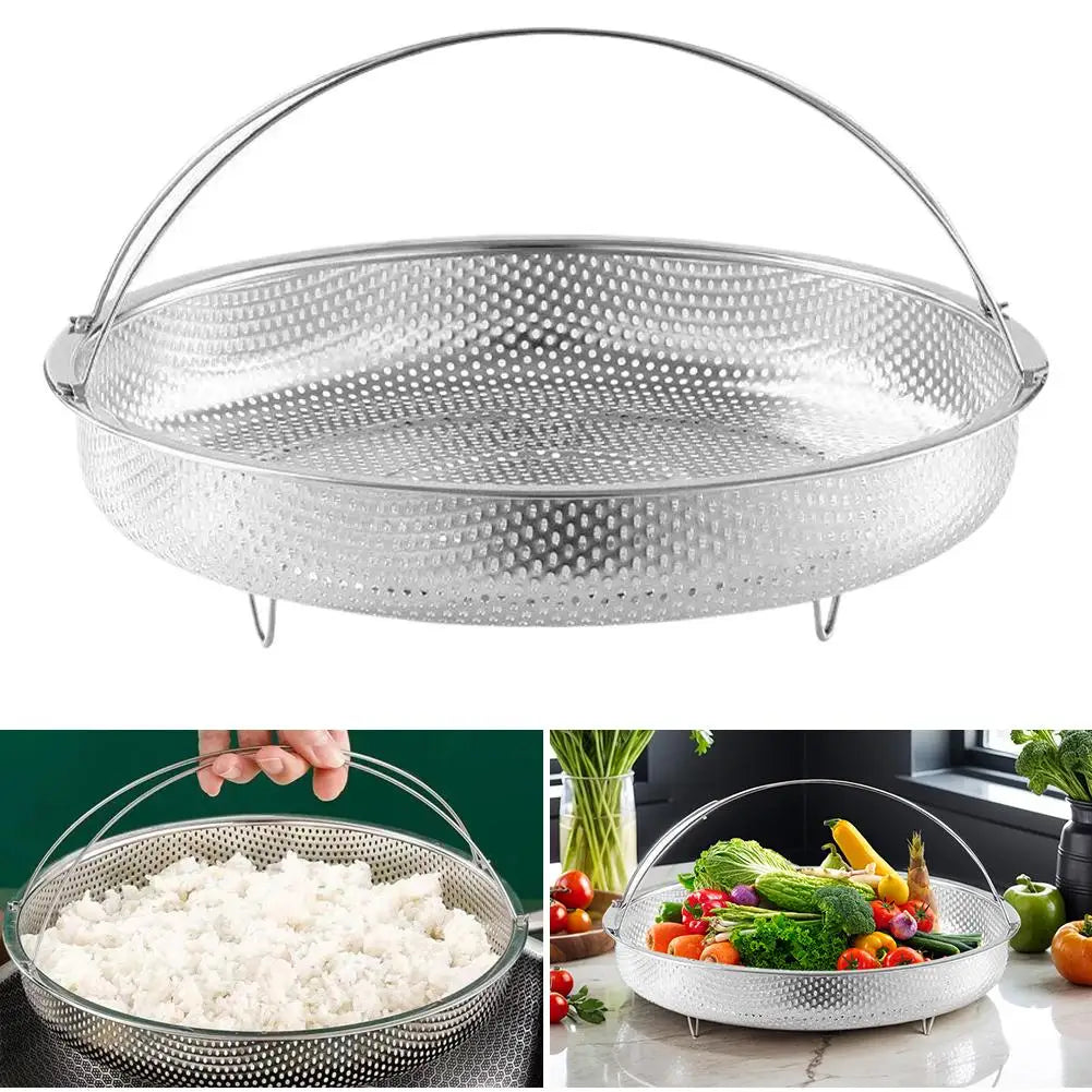 Stainless Steel Food Steamer Basket Pressure Cooker Drain Drainer Steaming Basket Grid with Handle Kitchen Steamer Strainer Z0J8