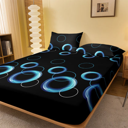 1 Simple modern Circular Geometry printed matte Fitted Sheet, bedroom printed bed cover, bedding (excluding pillowcases)