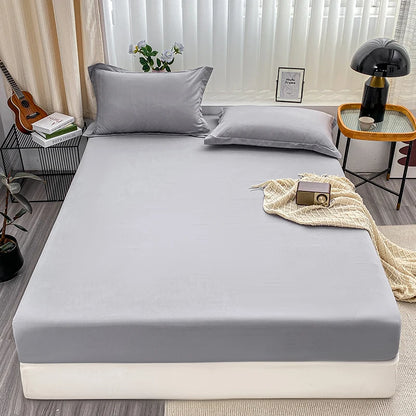 1Pc Fitted Bed Sheet With Elastic Band Solid Color Anti-slip Adjustable Mattress Cover for Single Double King Queen Bed