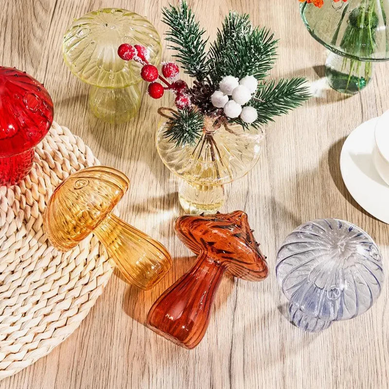 Transparent Mushroom Glass Vase Aromatherapy Bottle Home Small Vase Hydroponic Flower Pot Simple Table Decoration Home Decor