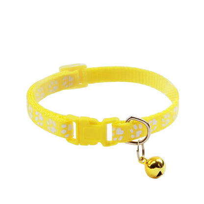 1Pc Pet Cat Bell Collar Cat Paw Print Adjustable Buckle Cat Necklace Pet Bell Dog Cat Accessories 12 Colors Pet Products