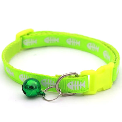 1pcs Pets Dog Cat Fish Bone Print Buckle Adjustable Collar Necklace Neck Strap Easy Wear Collar with Bell Small Dog Accessories