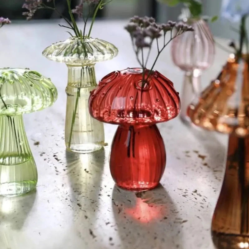 Transparent Mushroom Glass Vase Aromatherapy Bottle Home Small Vase Hydroponic Flower Pot Simple Table Decoration Home Decor