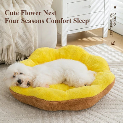 2026 Flower Shaped Fluffy Pet Bed Winter Warm Plush Dog Bed for Small Medium Large Dog Four Seasons Universal cama para perros