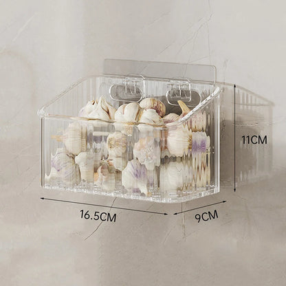 1pcs Kitchen Garlic Ginger And Onion Transparent Storage Basket Wall-Hanging Small Wall-Mounted Storage Box Storage Rack