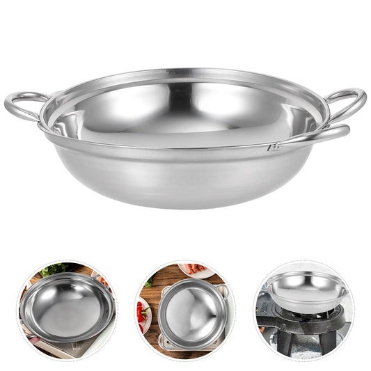 2pcs Stainless Steel Hot Thickened Metal Cooking Pan Double Handle Non-Stick Kitchen Pots For Home Restaurant Shabu Pan Stock