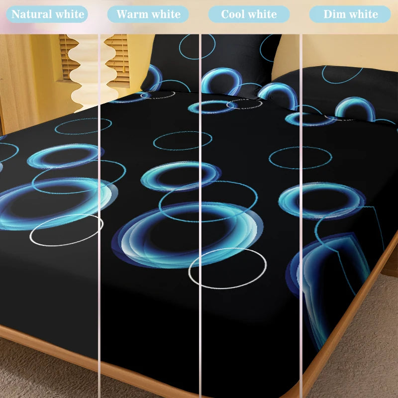 1 Simple modern Circular Geometry printed matte Fitted Sheet, bedroom printed bed cover, bedding (excluding pillowcases)