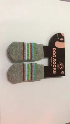 Pet Striped Socks Cat and Dog Foot Covers Anti Scratch and Anti Slip Shoes Winter Anti Slip Socks Four Pairs of Shoes for Dogs