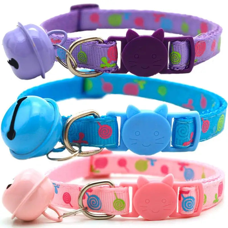 Adjustable Cartoon Color Cat Buckle Lollipop Bell Cat Collar 1.0 Cat Head Safety Buckle Collar Pet Dog Collar Pet Supplies