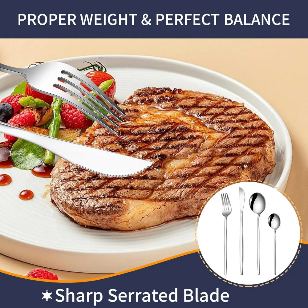 24 Pieces Silverware Flatware Cutlery Set, Stainless Steel Tableware Silverware-Service for 6 Dishwasher Safe Full Set Flatware