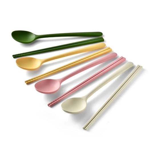2/8Pcs Silicone Flatware Cutlery Set Sushi Sticks Coffee Tea Spoons Set Dinnerware Korean Chopsticks Dessert Spoon Tableware Set